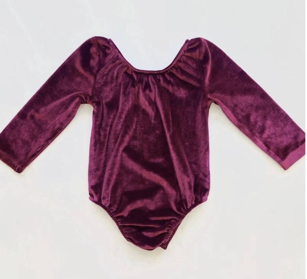 Livee Cranberry Long Sleeve Velvet Leotard