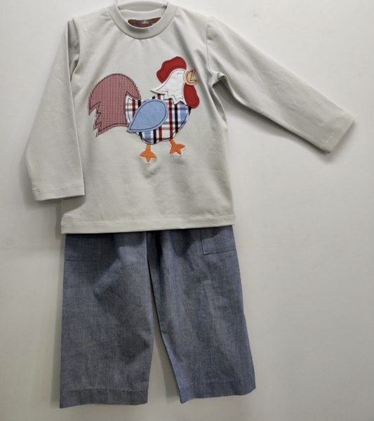 Rudy the Rooster Applique Boys Pant Set