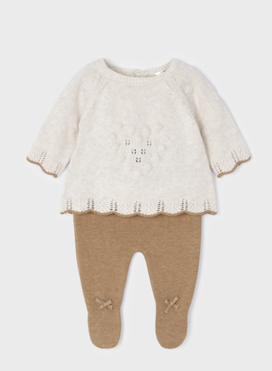 Caramel Knitted Footie Legging/Cream Sweater Set