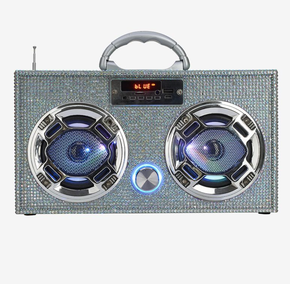 Iridescent Mini Bling Boombox w/LED Speakers