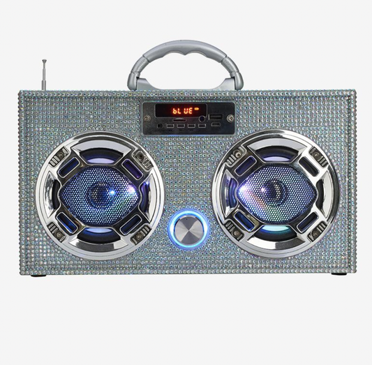 Iridescent Mini Bling Boombox w/LED Speakers