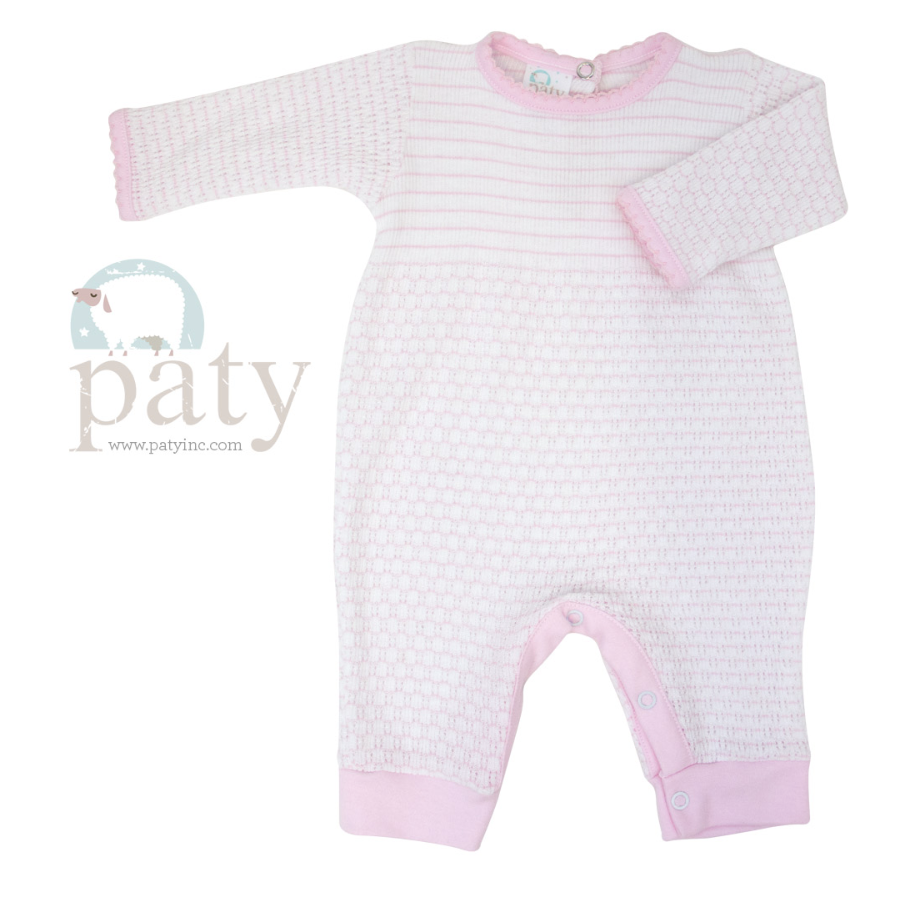Pink Pinstripe Romper w/Pink Jersey Trim