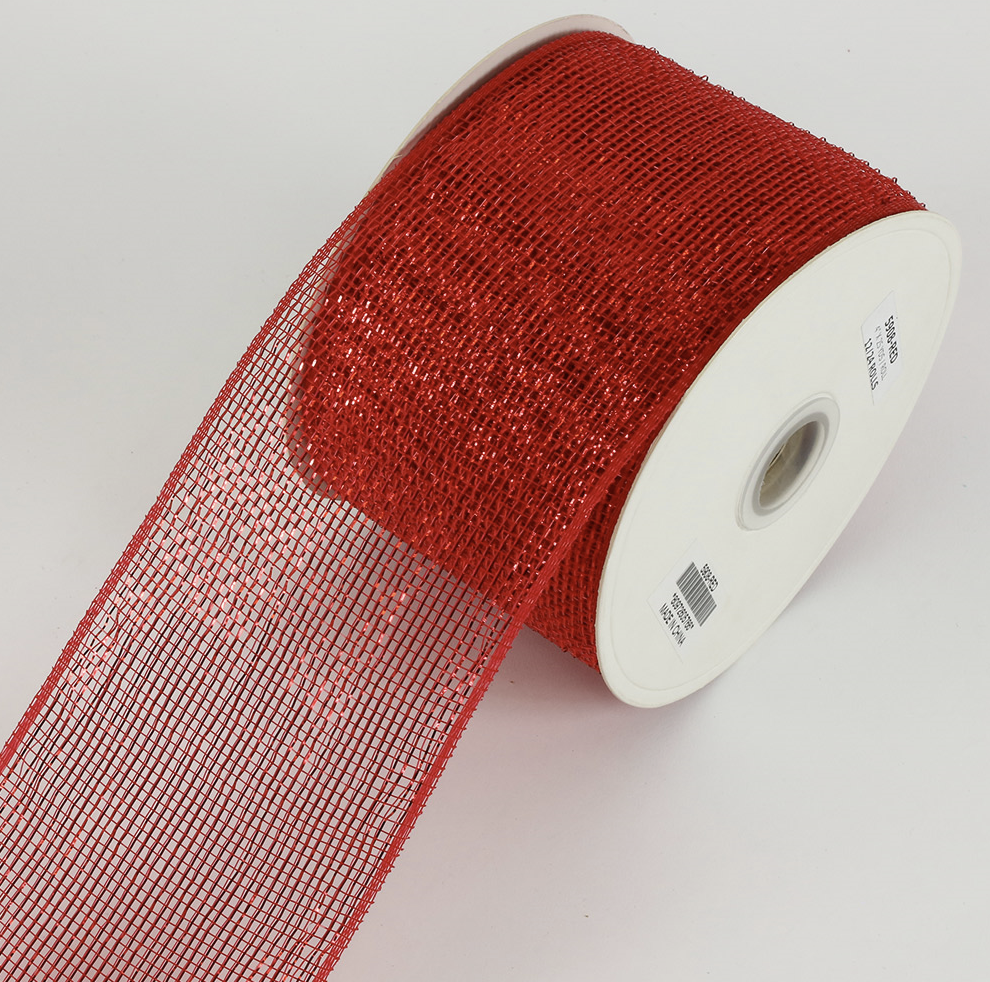 Red- Decorating Metallic Mesh Ribbon