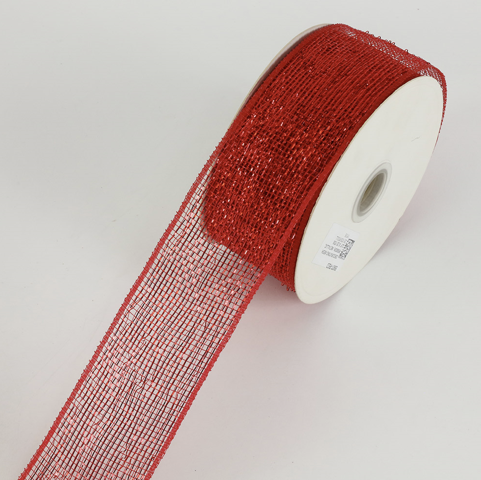 Red Decorating Metallic Mesh Ribbon