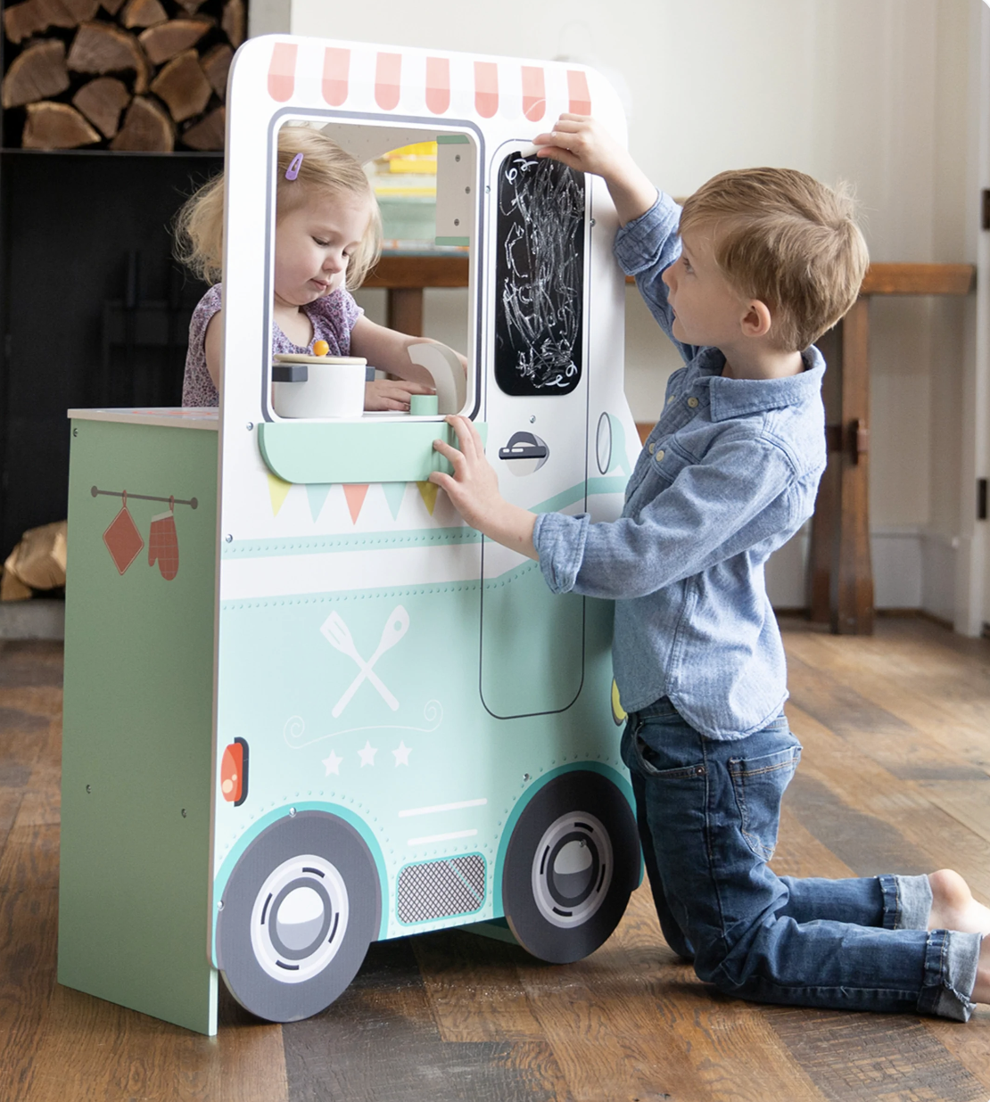 Orders Up Wooden Food Truck Kitchen with 12-Piece Wooden Culinary Play Set
