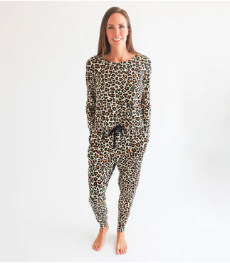 Posh Peanut Lana Leopard Tan Women's LS Scoop Loungewear