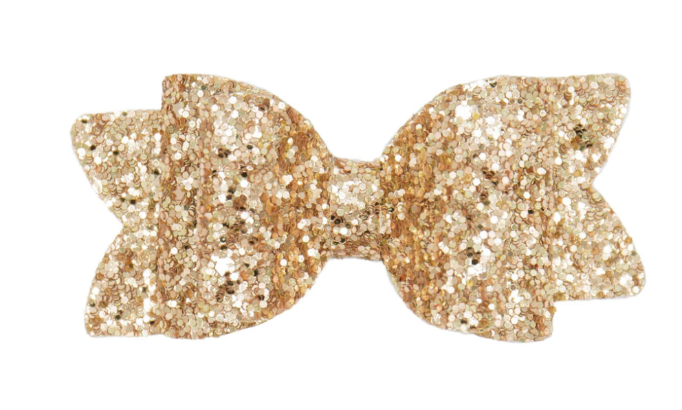 Signature Lilly Bow- Gold Glitter Nylon Headband