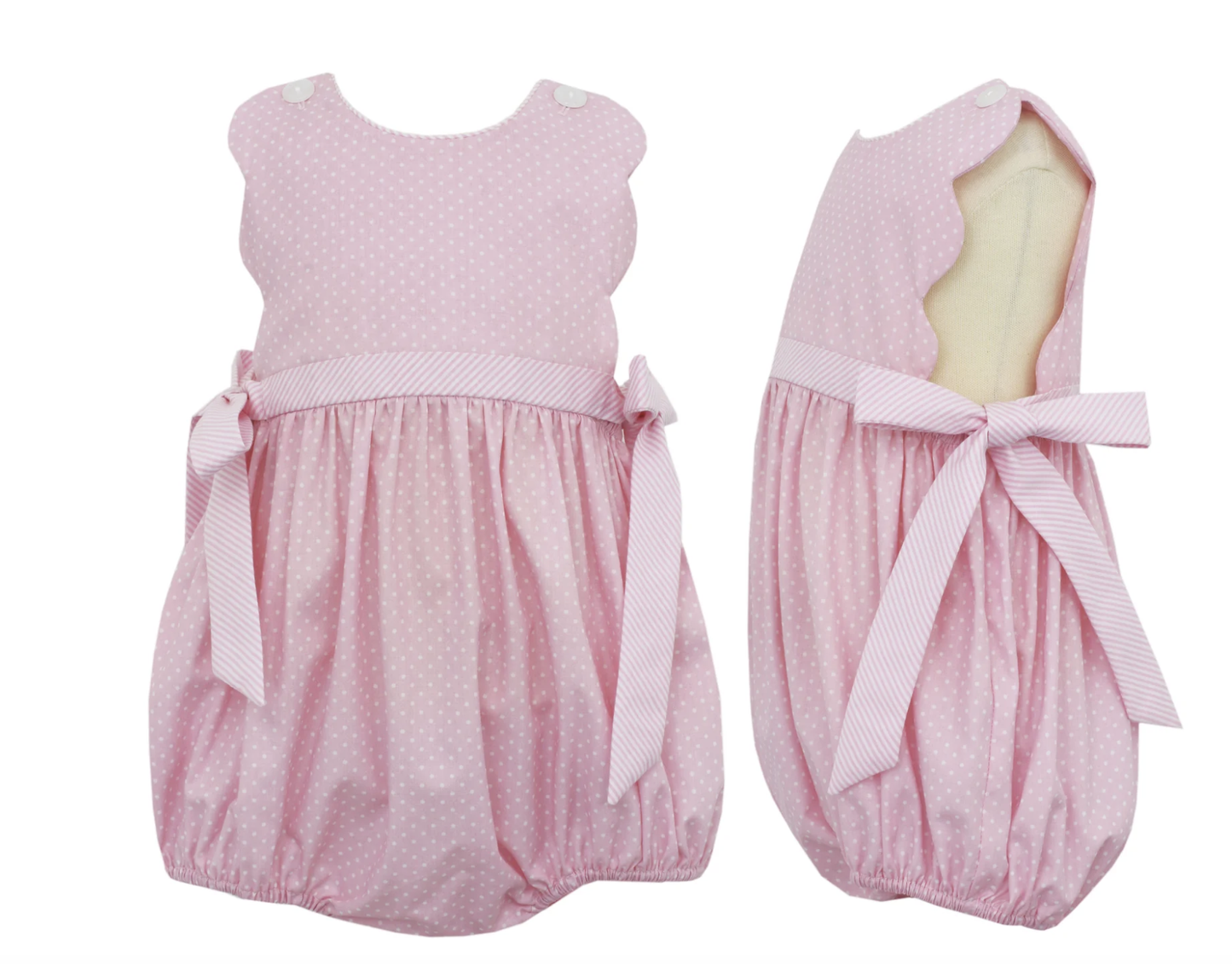 Pink Dot Scallop Bubble w/Side Bows