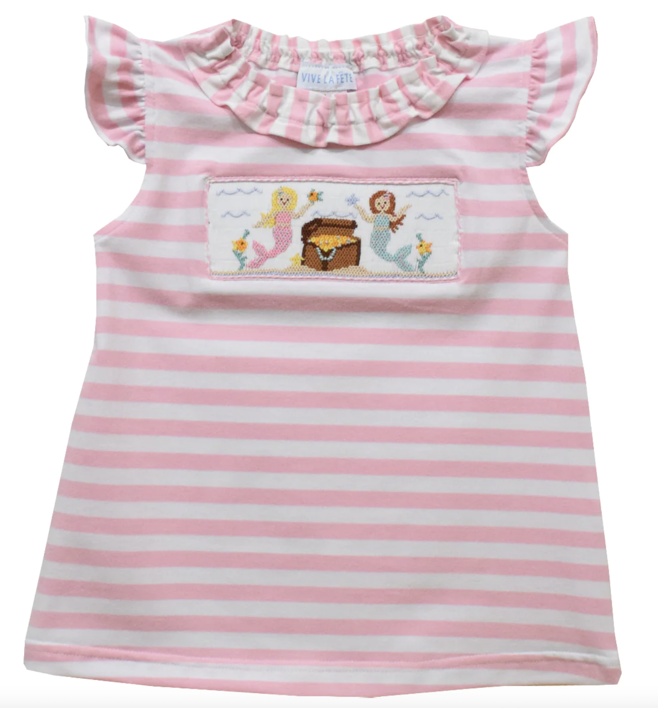 Mermaid Smocked Pink Stripe Tee