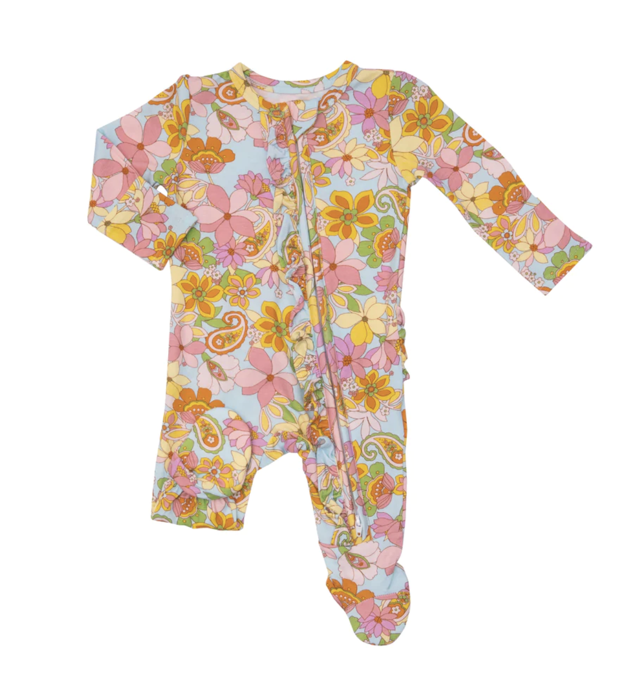 Paisley Floral 2-way Ruffle Zipper Footie