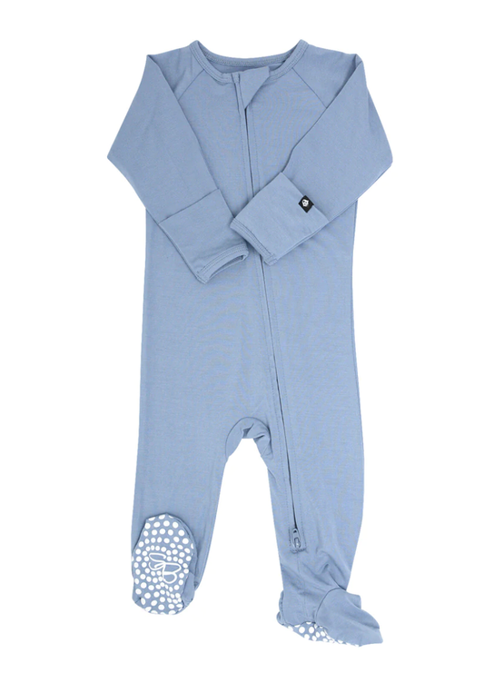 Faded Denim Zipper Footie