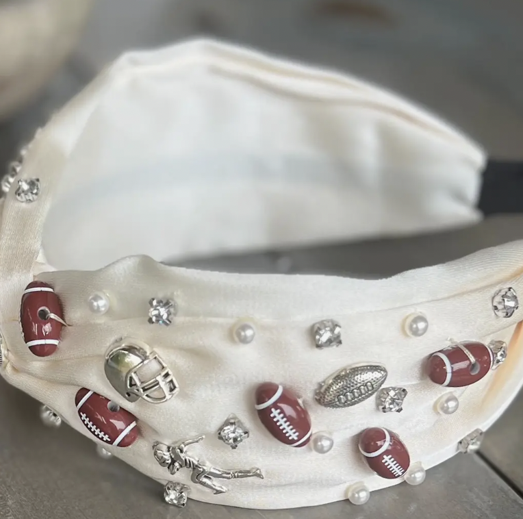 Pearl Stone Football Helmet Embellished Twisted Headband