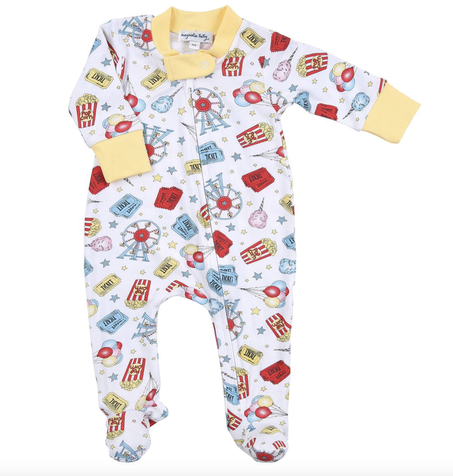 Day at the Fair Yellow Printed Zipper Footie
