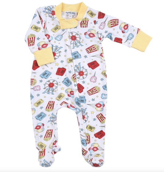 Day at the Fair Yellow Printed Zipper Footie