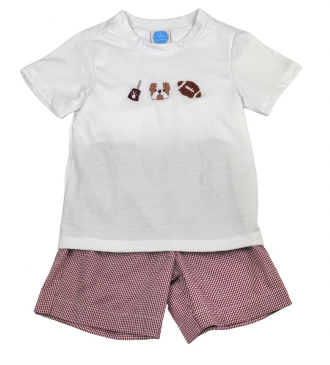Maroon Bulldog French Knot Short Set