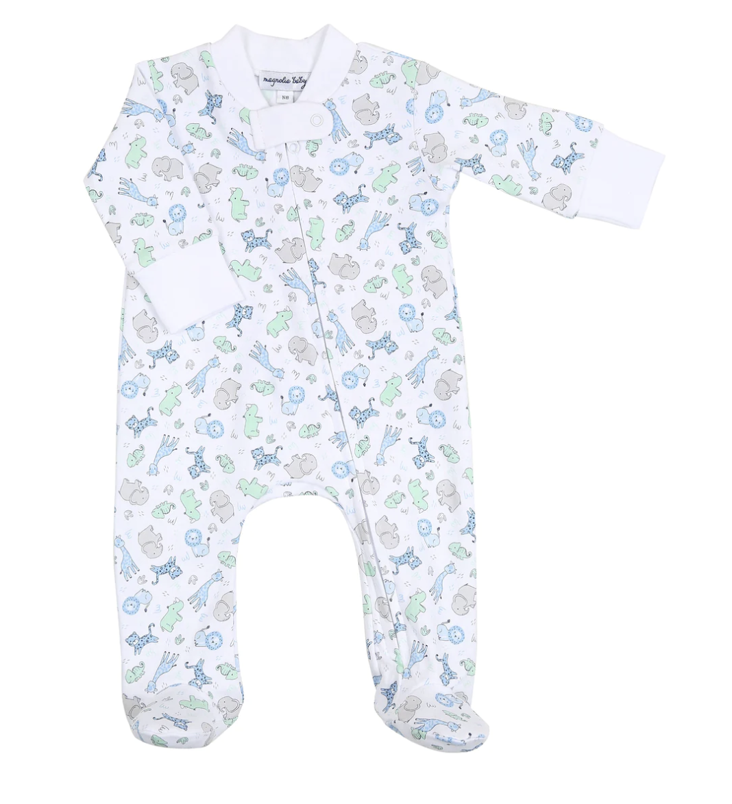 Little Safari Printed Zipper Footie Blue