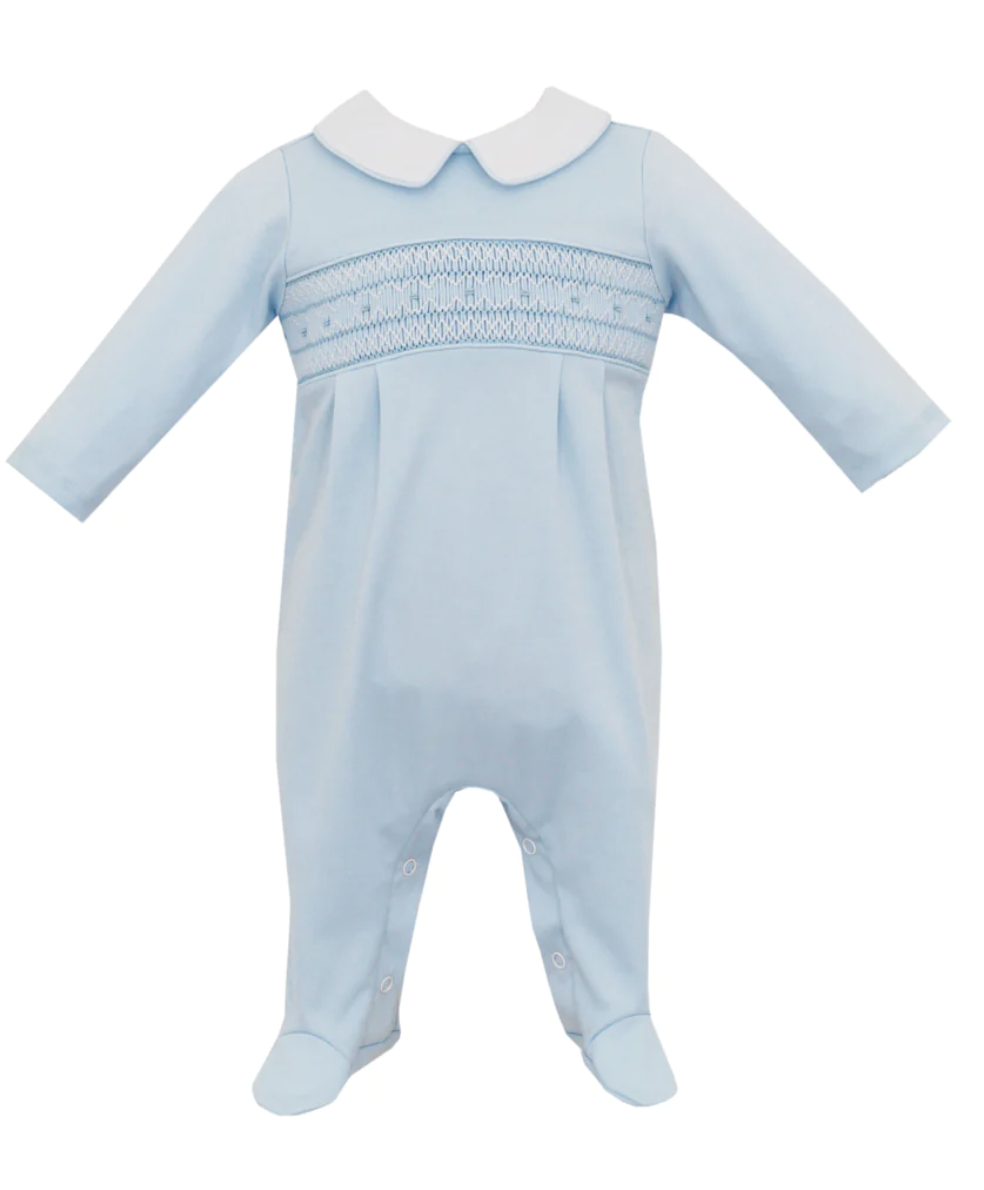 Petit Bebe Lucas Blue Smock Footie