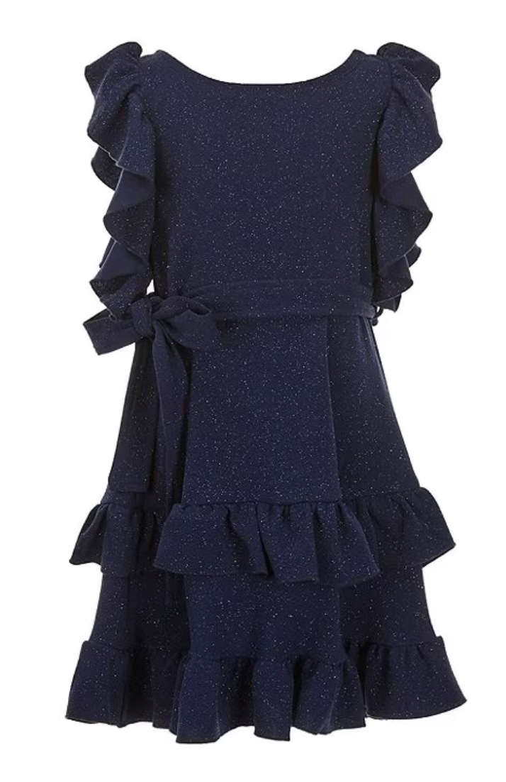 Navy Ruffle Sparkle Tiered Knit Dress