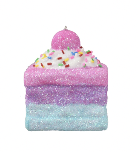 Set Of 2 Glittered/Sprinkle Sugared Cake Ornament