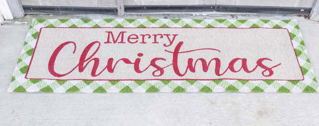Gingham Christmas Coir Doormat