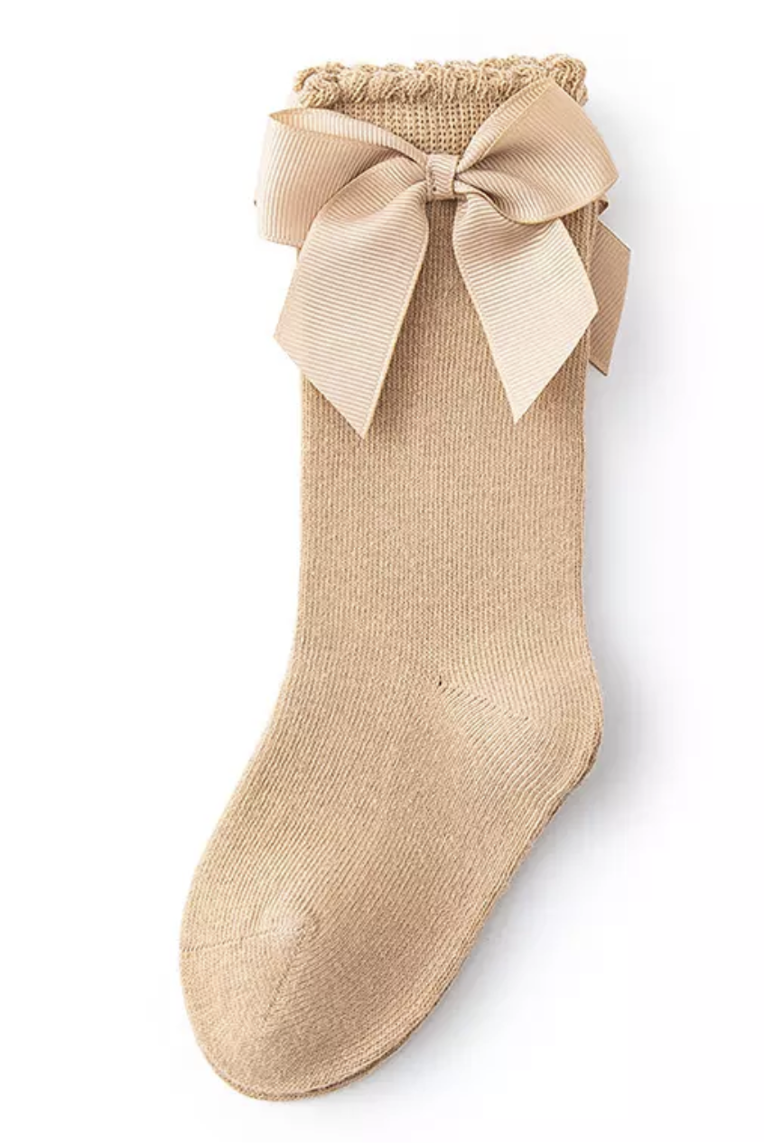 Happy Taupe Bow Sock