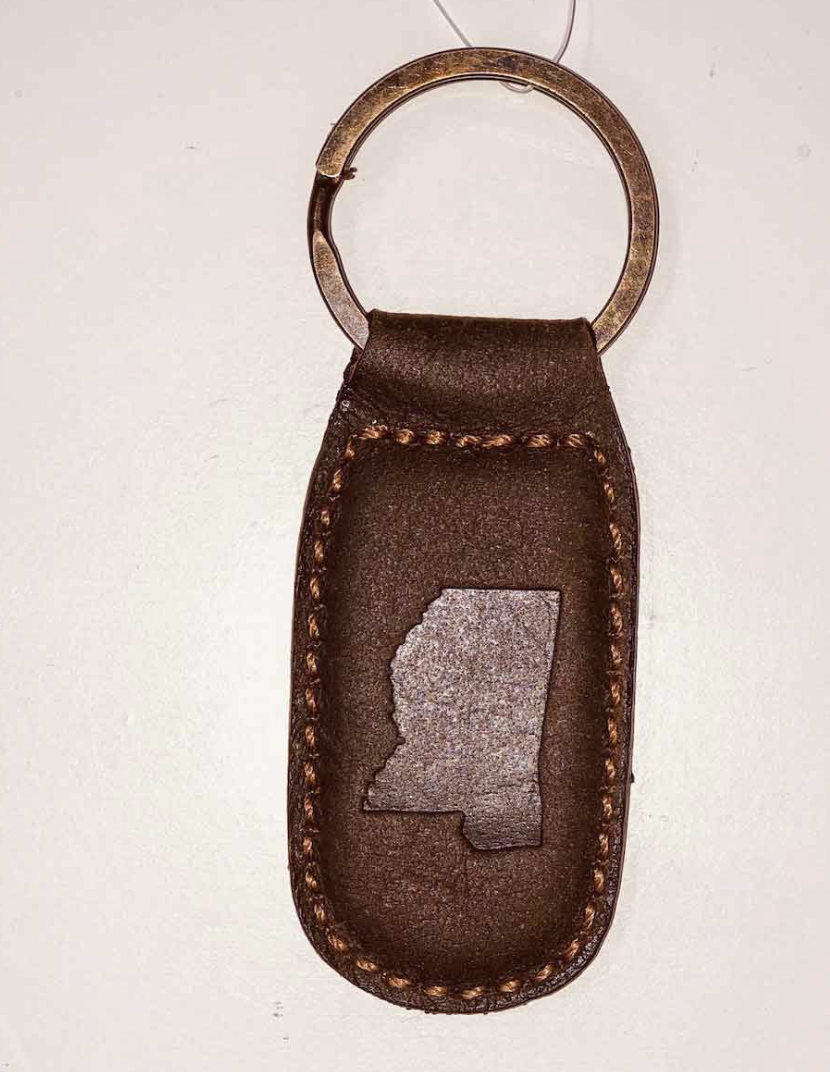 Mississippi Leather Embossed Keychain