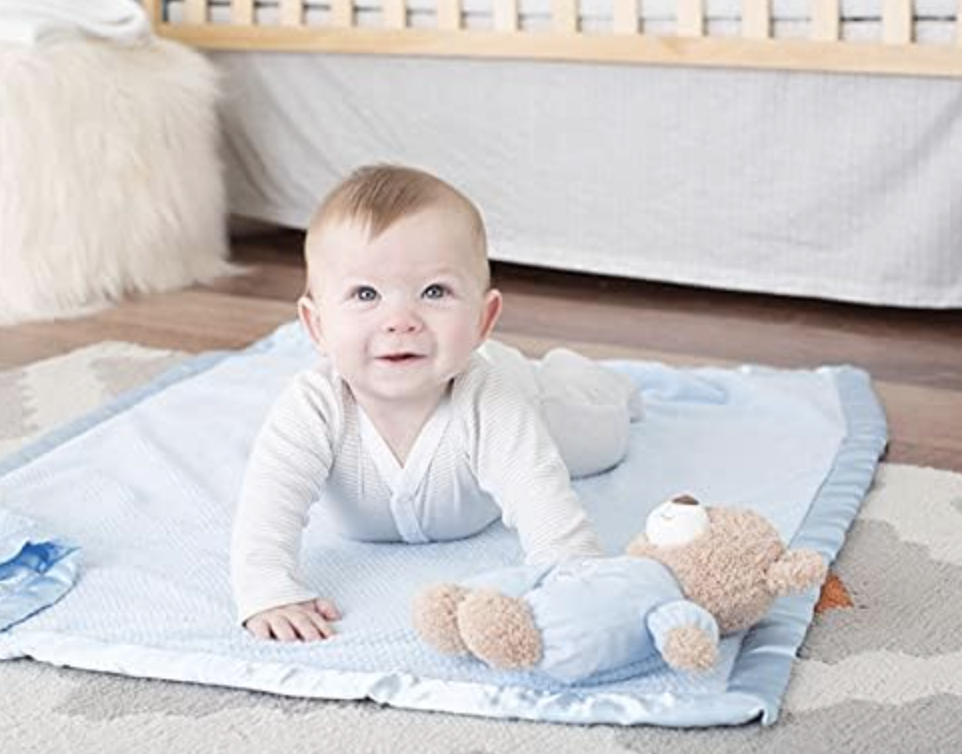 Welcome To The World Blue Teddy Bear Rattle