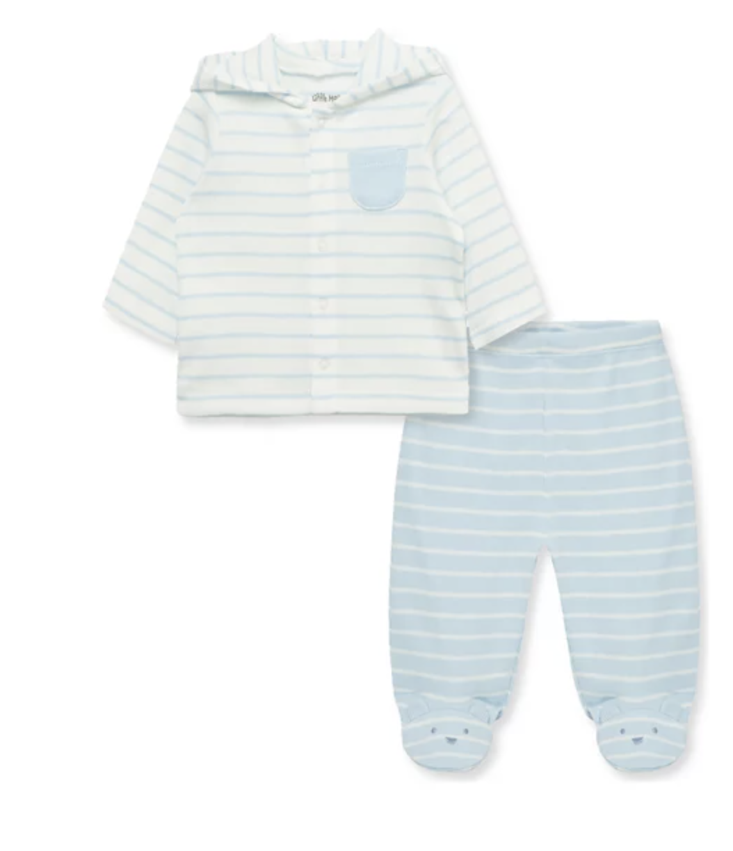 Little Me Charms 2-pc Blue Striped Cardigan Set