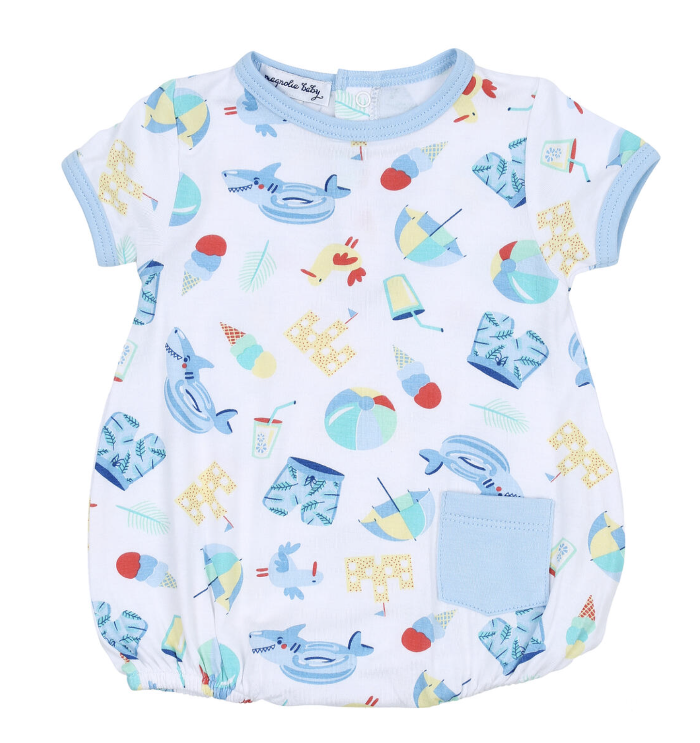 Beach Party Blue Printed S/S Boy Bubble