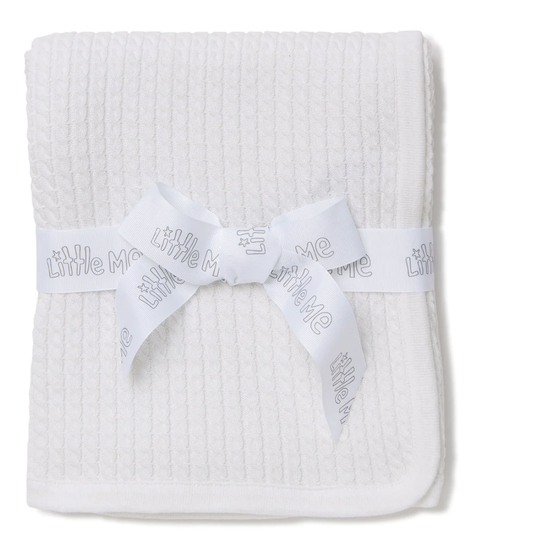 Little Me White Cable Knit Receiving Blanket