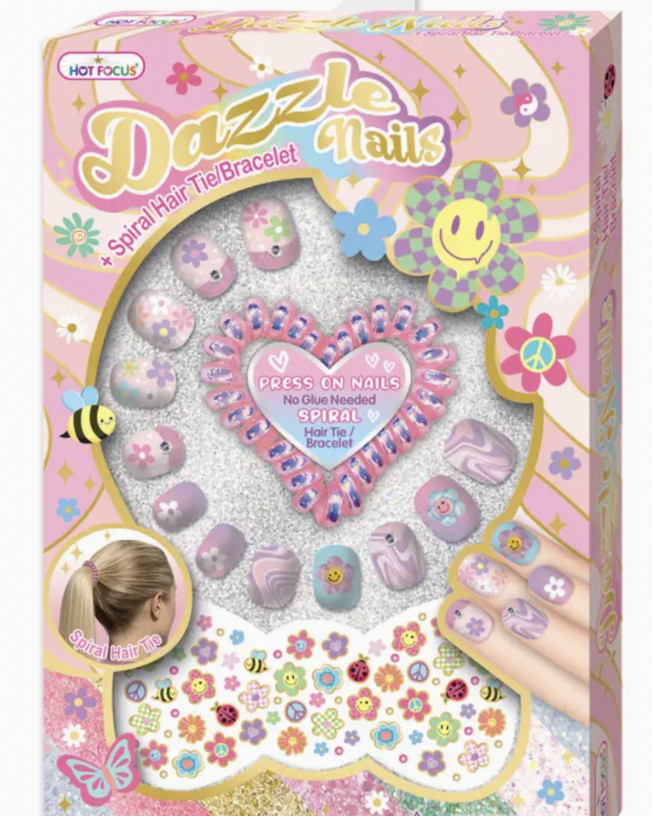 Groovy Flower Dazzle Nails + Spiral Hair Tie