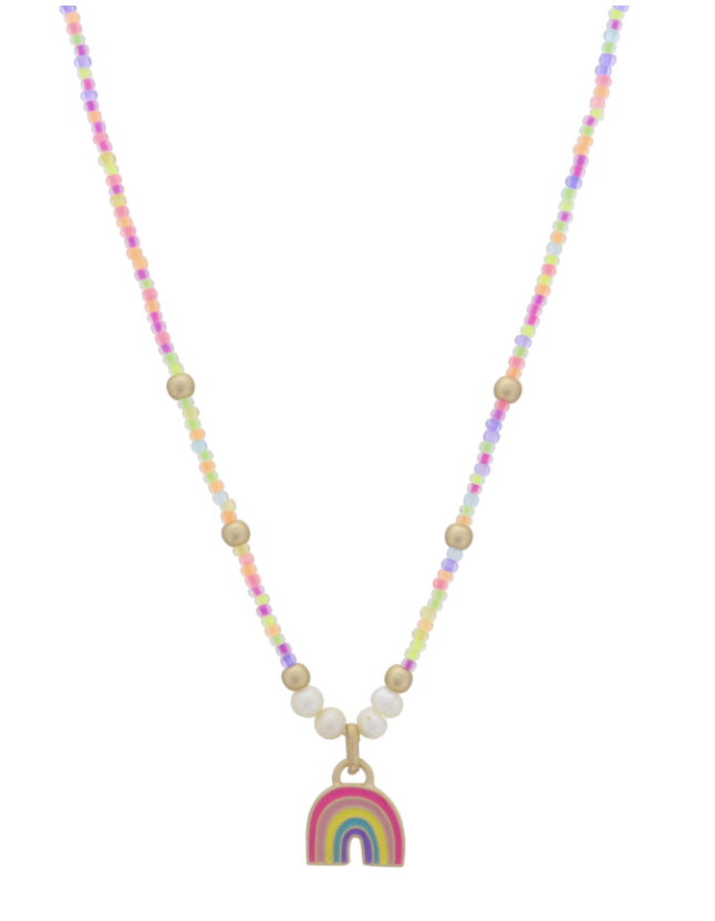 Kids Multi Beaded W/ Multi Enamel Rainbow Necklace