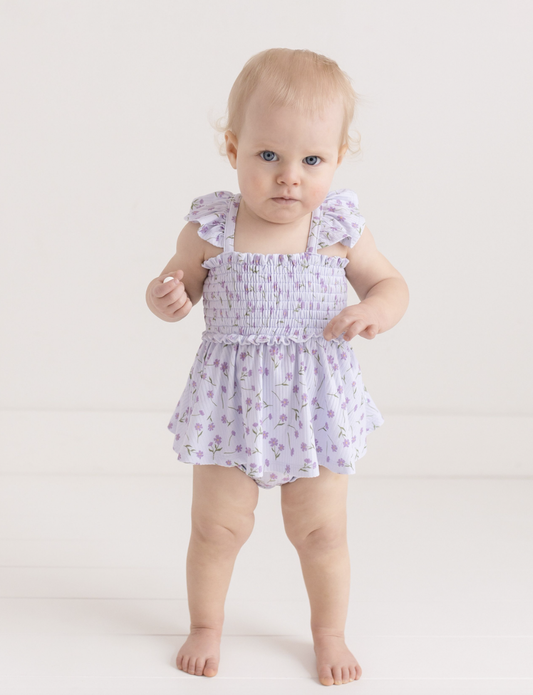 Posh Peanut Jeanette Smocked Flutter Sleeve Babydoll Bloomer Set