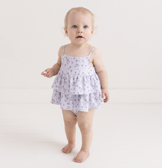 Posh Peanut Jeanette Basic Ruffled Spaghetti Romper