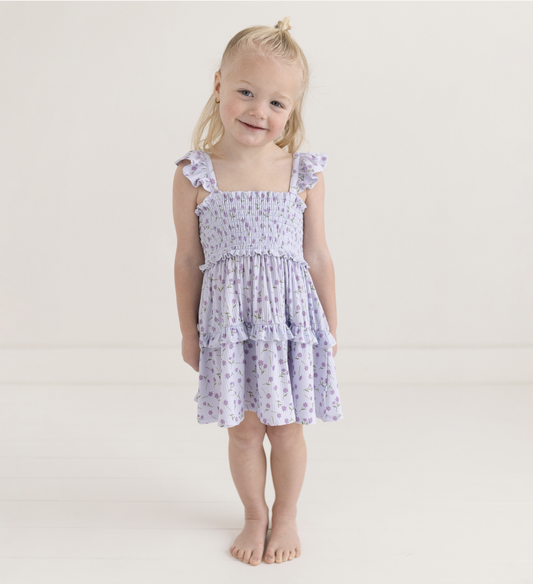 Posh Peanut Jeanette Smocked Flutter Sleeve Babydoll Dress