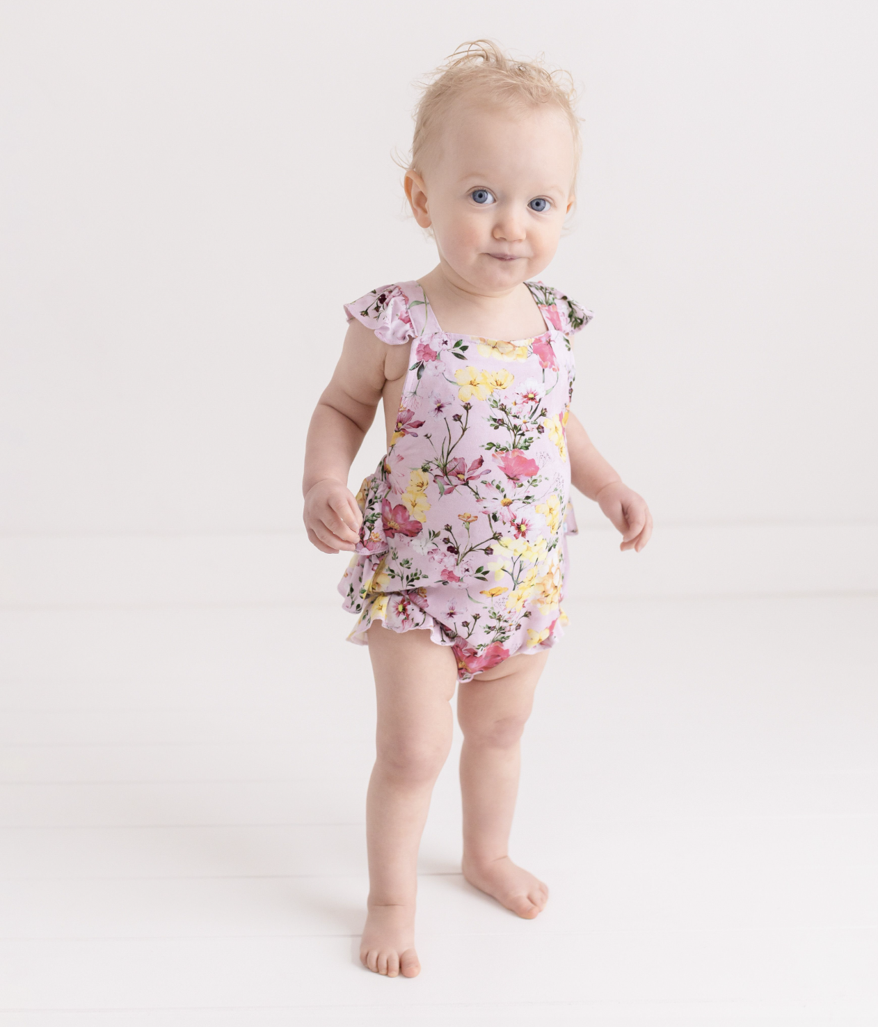 Posh Peanut Gaia Ruffled Strap Bubble Romper