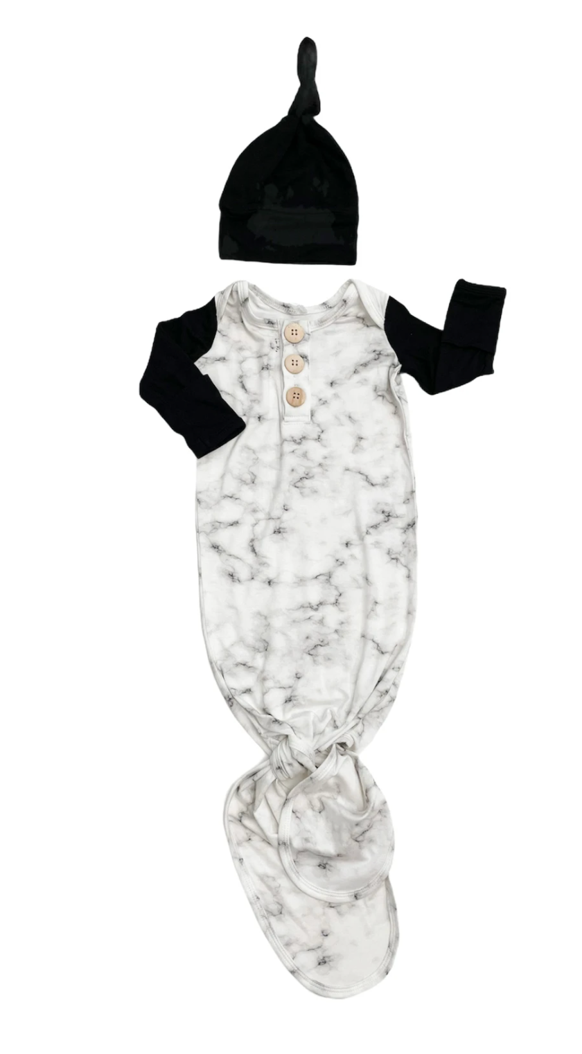 Midnight Marble Knot Gown & Hat