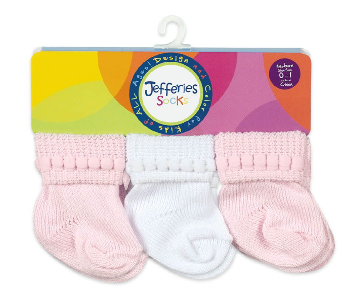 Pink/White Cuff Socks 6 Pair Pack