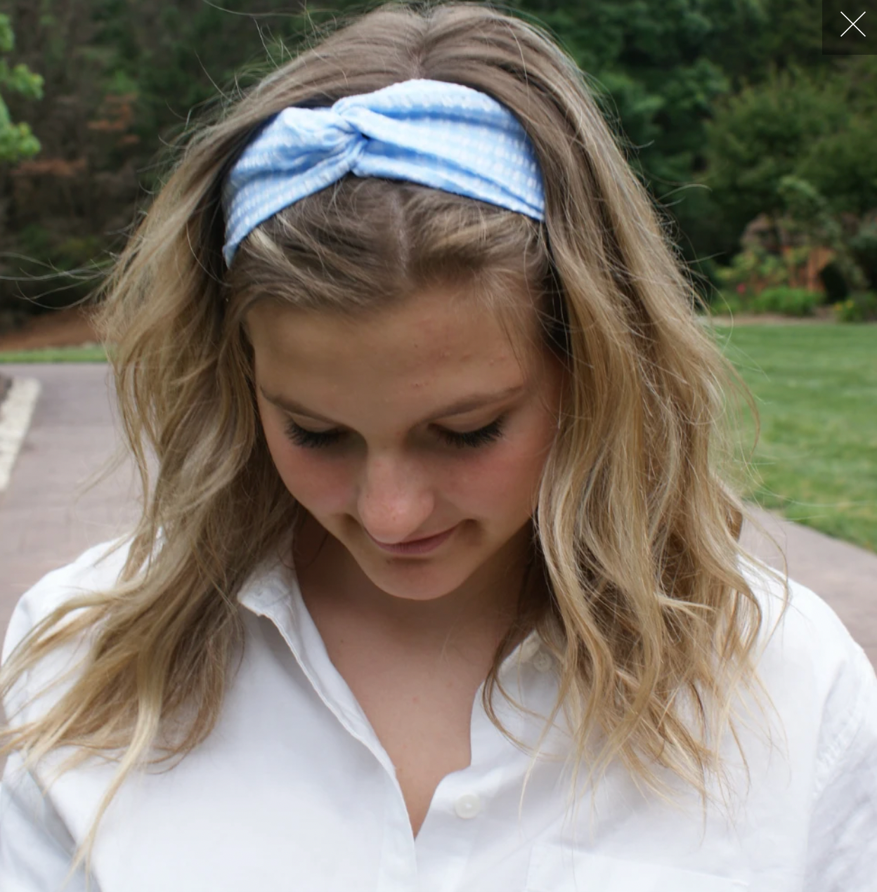 Blue Seersucker Adjustable Twist Turban