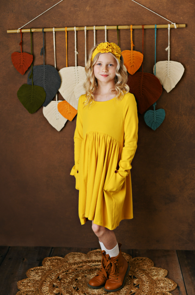 Mustard Ribbed Pocket Dress