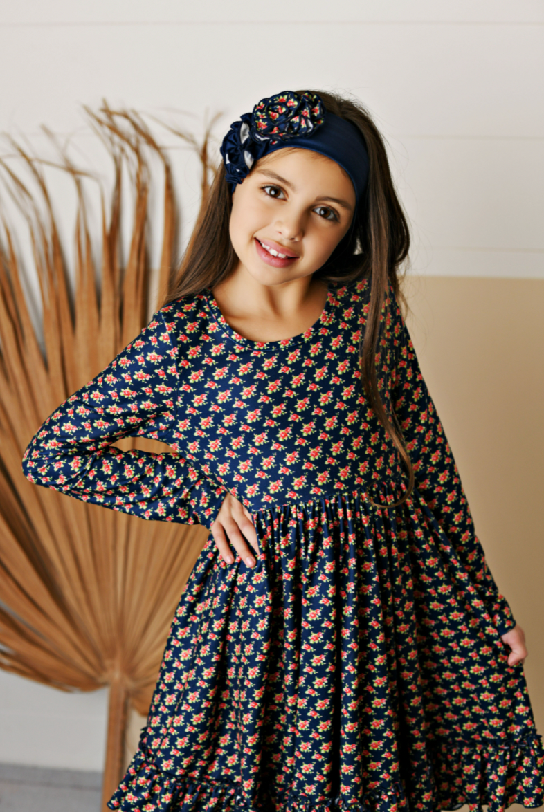 Navy Butterknit Floral Dress w/Legging