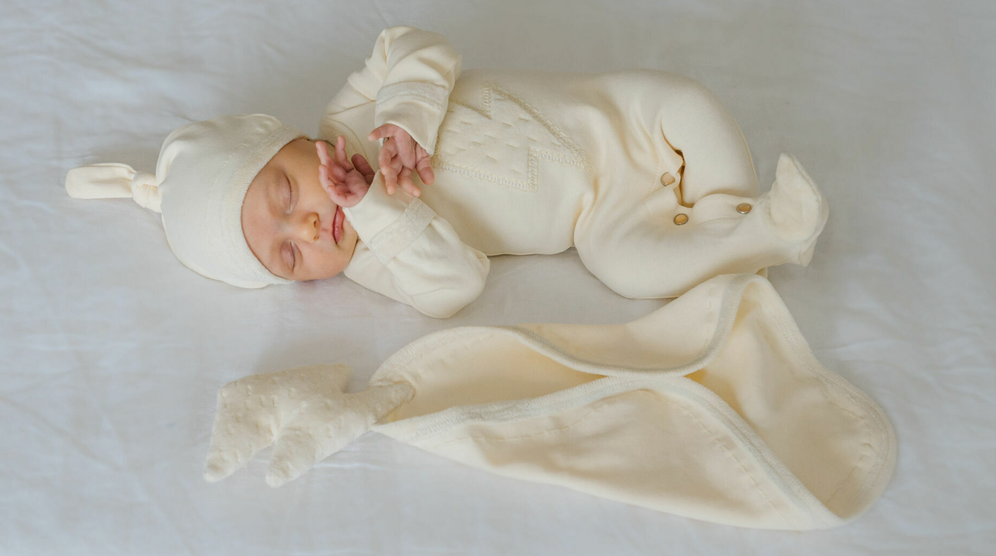 Beige Velveteen Graphic Footie