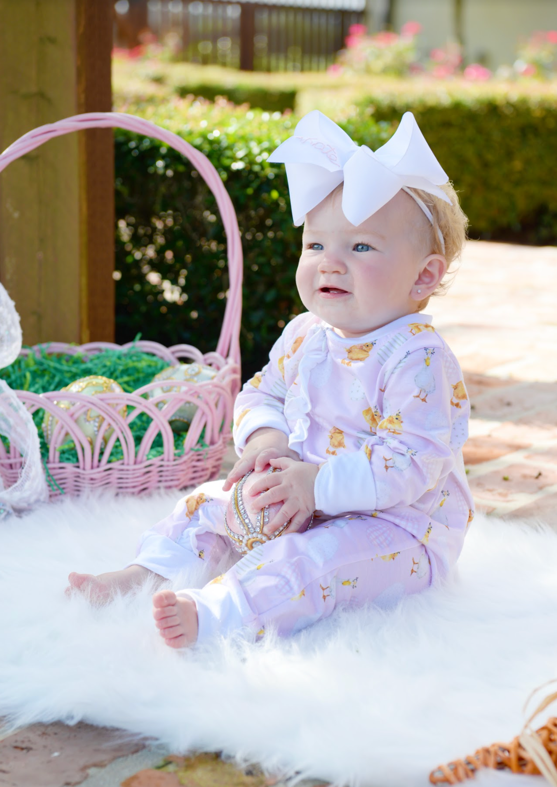 Pink Easter Chick Ruffle Coverall