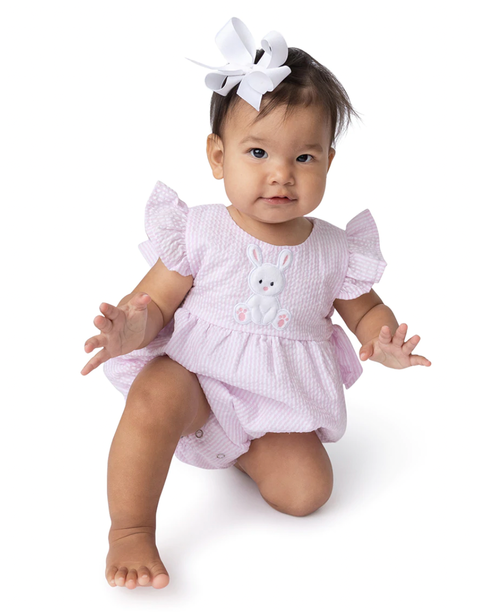 APPLIQUE BUNNY PINK SEERSUCKER GIRL'S BUBBLE