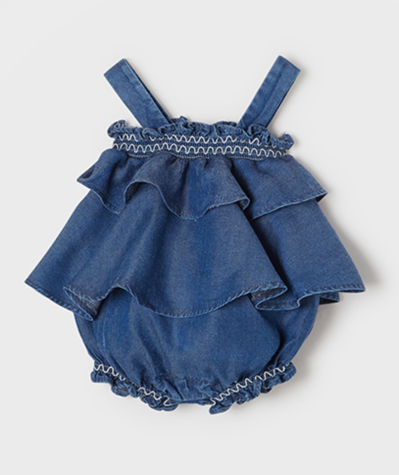 Girls Denim Ruffle Bubble