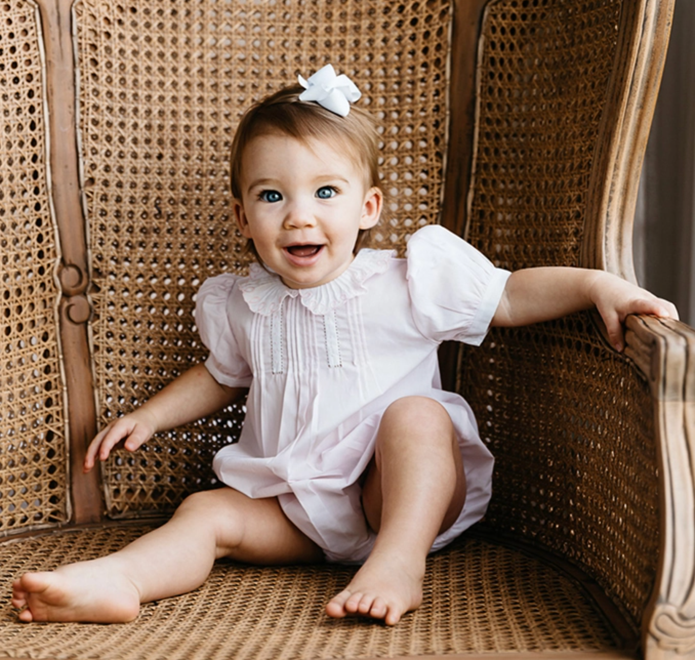 Pink/White Girls Vintage Scalloped Collar Romper