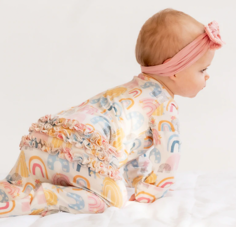 Sunset Rainbow Cloud Ruffled Zippy Romper