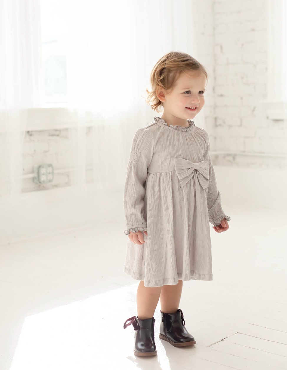 Remy Woven Dress Grey w/Bow