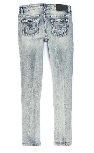 Girls Silver Amy Bleach Wash Denim Jegging