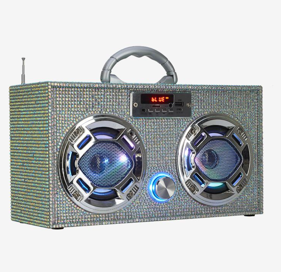 Iridescent Mini Bling Boombox w/LED Speakers